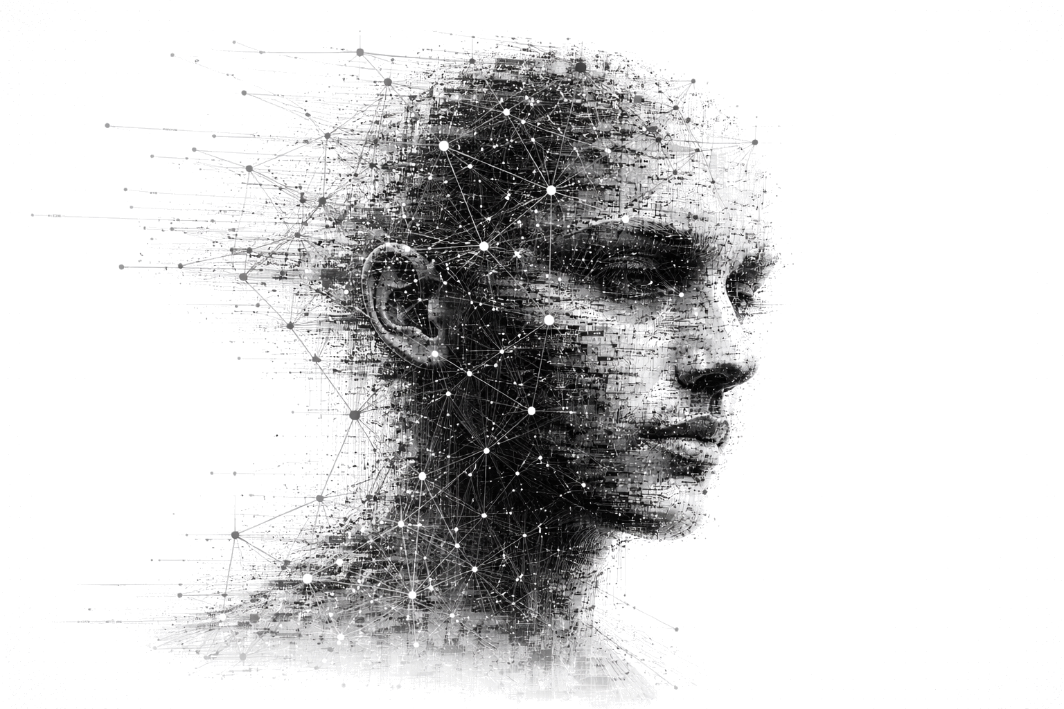 Abstract portrait composed of networks and nodes
